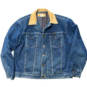 Vintage Wrangler Denim Jacket Men's 42 Western Corduroy Collar Blanket Lined